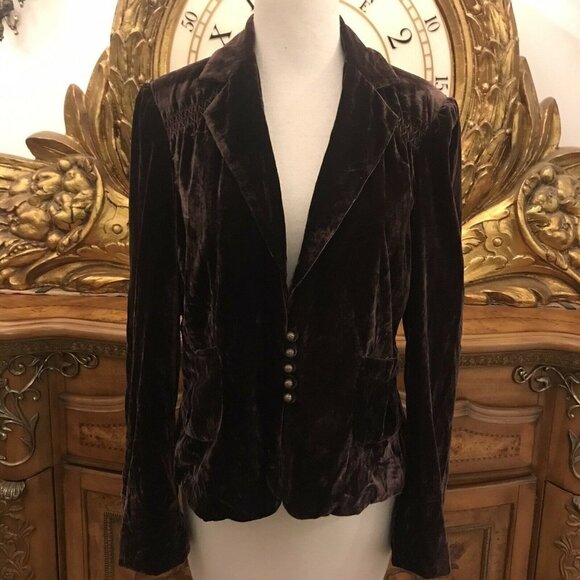 EDWARD. Size M. Crushed Velvet Long Sleeve Lined Jacket. Loop Closure. DB - Picture 1 of 5